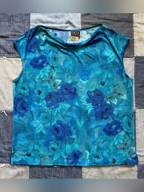 vintage y2k jkla california blue floral tank top cowl wide neck size XL